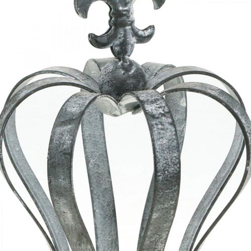 Dekokrone, Tischschmuck, Metalldeko Silbern, Weiß gewaschen H16cm Ø11cm