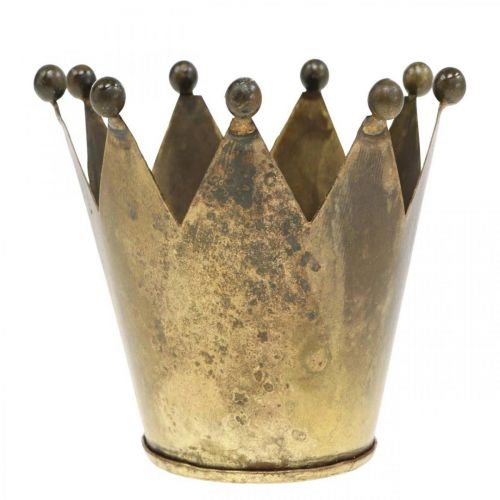 Krone Teelichthalter Metall Antik Messing-Optik Ø12,5cm H11,5cm