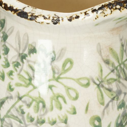 Artikel Keramik Krug zum Bepflanzen 16cm mit Pflanzenmotiv Weiß und Grün