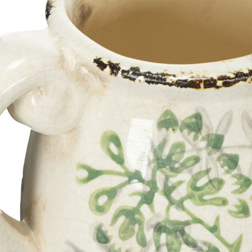 Artikel Keramik Krug zum Bepflanzen 16cm mit Pflanzenmotiv Weiß und Grün