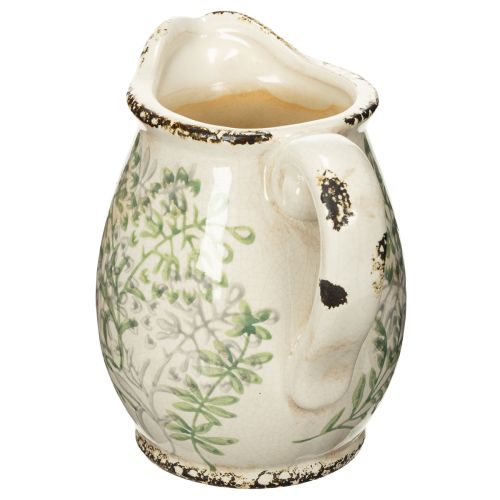 Artikel Keramik Krug zum Bepflanzen 16cm mit Pflanzenmotiv Weiß und Grün