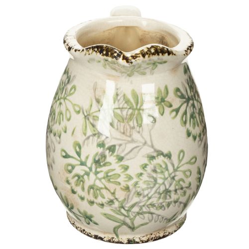 Artikel Keramik Krug zum Bepflanzen 16cm mit Pflanzenmotiv Weiß und Grün