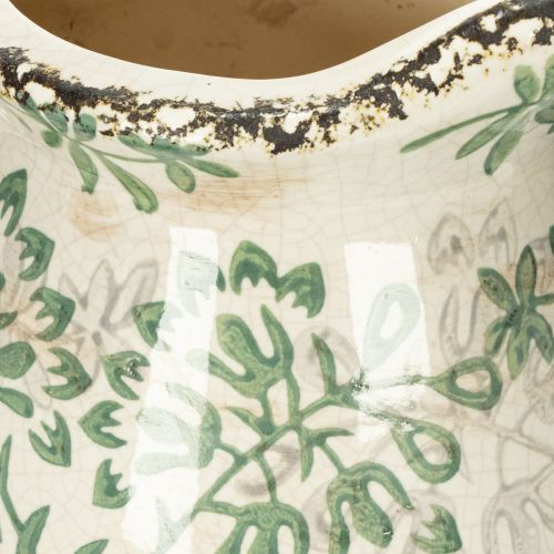 Artikel Krug aus Keramik 22 cm Weiß Grün mit floralem Muster für Dekoration