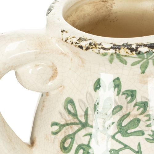 Artikel Krug aus Keramik 22 cm Weiß Grün mit floralem Muster für Dekoration
