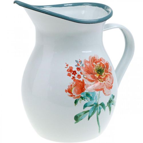 Floristik21 Deko-Krug, Blumenvase Vintage-Optik, Emaille-Krug mit Rosenmotiv H19cm