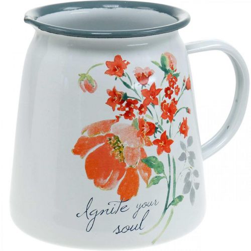 Deko-Krug mit Wildrosen, Emaille-Kanne, Metallvase Vintage-Optik H12,5cm