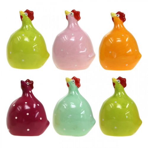 Floristik21 Deko Huhn Keramik Dekofigur Ostern Bunt Sortiert H6cm 6St