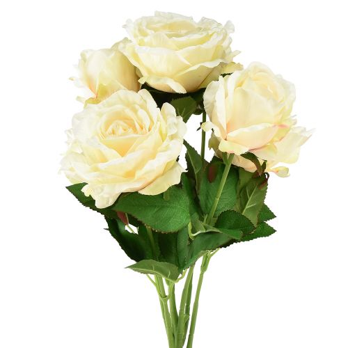 Floristik21 Künstliche Rosen Kunstblumenstrauß Rosen Creme Gelb Pick 54cm