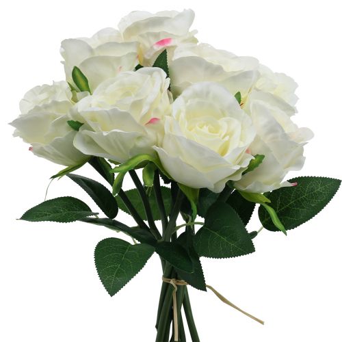 Floristik21 Künstliche Rosen im Bund Weiß 30cm 8 St