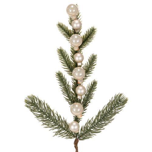 Künstlicher Tannenzweig mit weißen Mini-Christbaumkugeln, 46 cm, 2 Stück