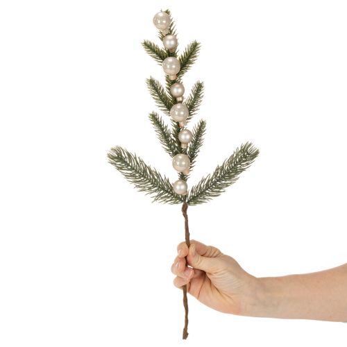 Artikel Künstlicher Tannenzweig mit weißen Mini-Christbaumkugeln, 46 cm, 2 Stück