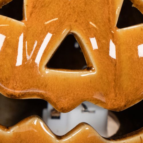 Keramik Kürbis mit LED, 10 cm, Orange, Halloween-Dekoration | Floristik21.de