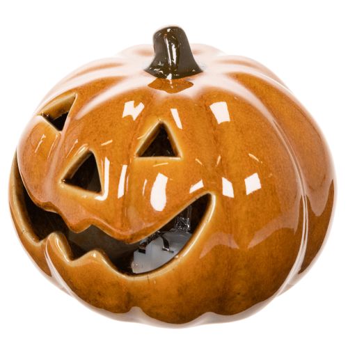 Keramik Kürbis mit LED, 10 cm, Orange, Halloween-Dekoration | Floristik21.de
