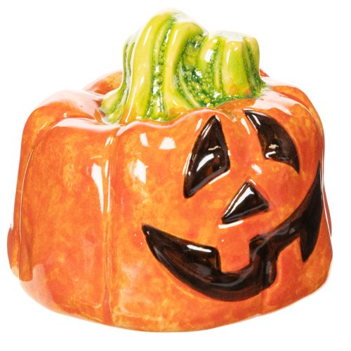 Artikel Deko Kürbis Keramik 8cm orange-grün für Innenraum Herbst und Halloween
