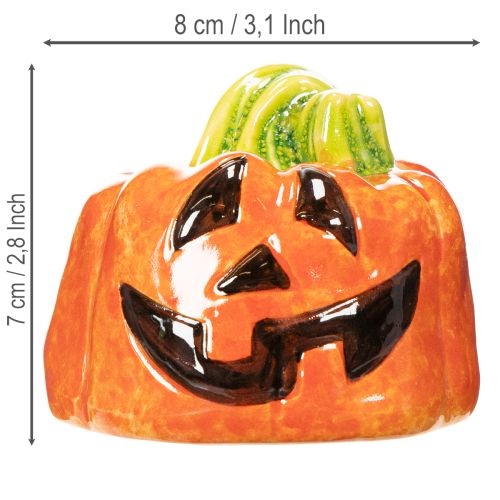 Deko Kürbis Keramik 8cm orange-grün für Innenraum Herbst und Halloween | Floristik21.de
