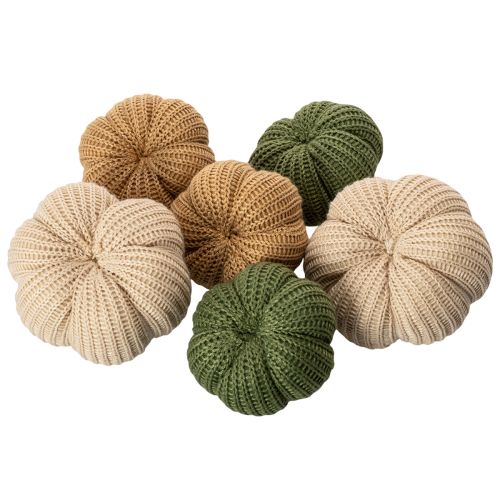 Deko Kürbis gestrickt Textil 10/8 cm Braun Beige Grün 6er-Set für Innenbereich | Floristik21.de