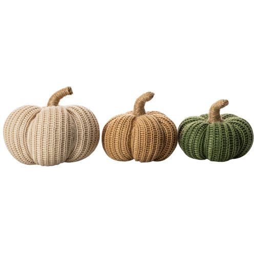 Deko Kürbis gestrickt Textil 10/8 cm Braun Beige Grün 6er-Set für Innenbereich | Floristik21.de