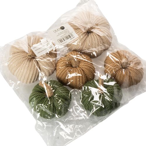 Deko Kürbis gestrickt Textil 10/8 cm Braun Beige Grün 6er-Set für Innenbereich | Floristik21.de