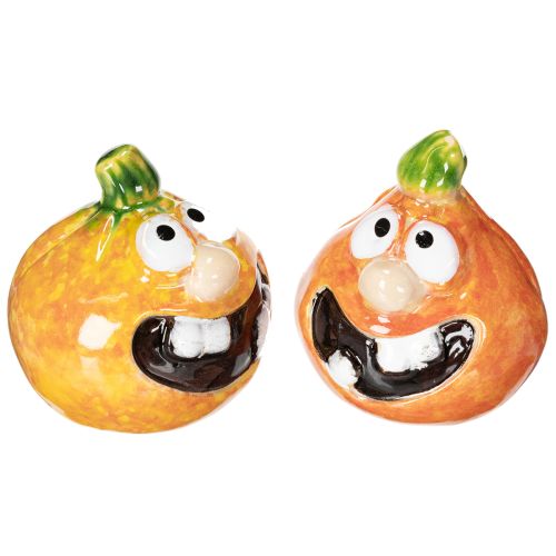 Dekofigur Kürbis aus Keramik, 6 cm, orange-grün, 2er-Set, für Innenbereich