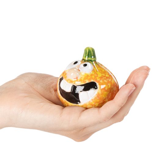 Dekofigur Kürbis aus Keramik, 6 cm, orange-grün, 2er-Set, für Innenbereich | Floristik21.de
