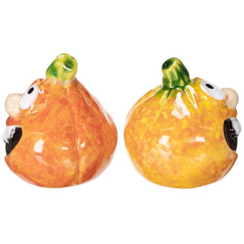 Dekofigur Kürbis aus Keramik, 6 cm, orange-grün, 2er-Set, für Innenbereich | Floristik21.de