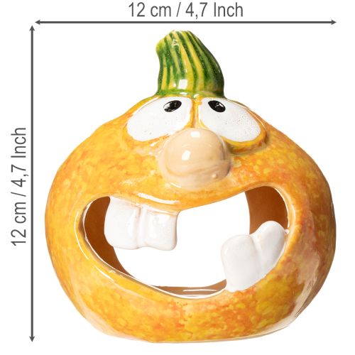 Keramik Kürbisfiguren Teelichthalter mit Gesicht 12 cm Set 2 Stück | Floristik21.de