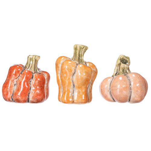 Kleine Keramik-Dekokürbisse 5cm 3er Set Orange Handbemalt