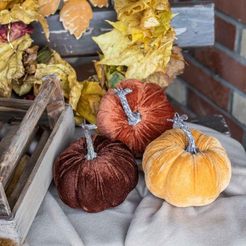 Floristik21 Kürbis Deko Herbst Orange Braun Beflockt Ø12cm 3St