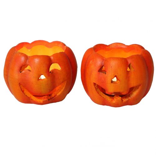 Kürbis Windlicht Orange Ø8,5cm H6,5cm 2St