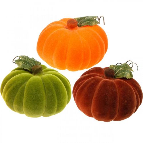 Deko-Kürbis beflockt Mix Orange, Grün, Rot Herbstdeko 16cm 3 St