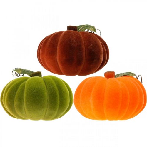 Artikel Deko-Kürbis beflockt Mix Orange, Grün, Rot Herbstdeko 16cm 3 St