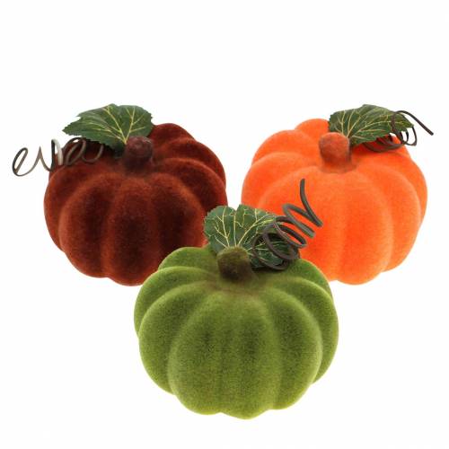 Floristik21 Mini-Kürbis beflockt Orange, Grün, Rot Ø9cm 6St