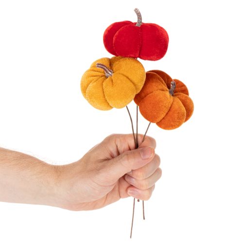 Deko-Kürbis am Draht aus Samt 8 cm, dreifarbig, Set 9 Stück | Floristik21.de