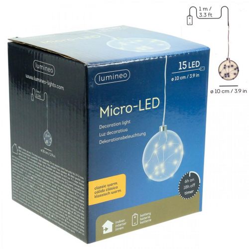 Floristik21 LED Kugel Innen Ø10cm getönt 15L Warmweiß Timer
