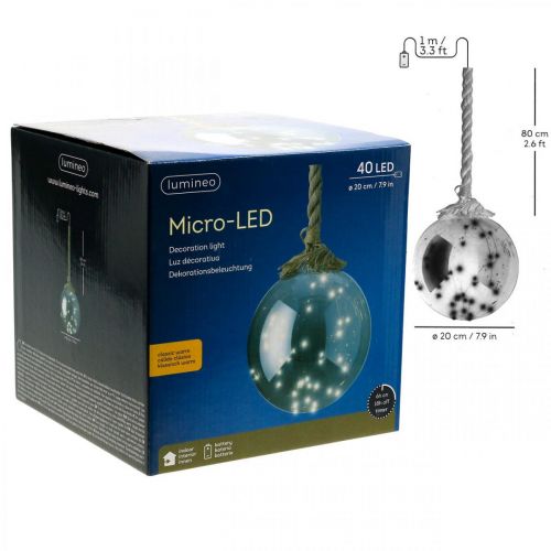 Floristik21 LED Kugel Innen Ø20cm getönt 40L Warmweiß Timer