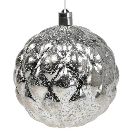 Kugel Plastik Silber Ø20cm mit 15er LED und Batterien