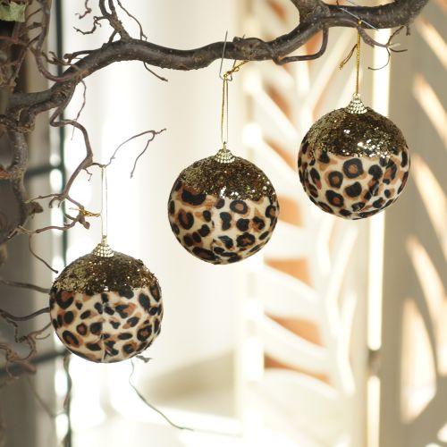Weihnachtskugel Kunststoff Leopard Muster Gold Glitzer 7cm 3er Set