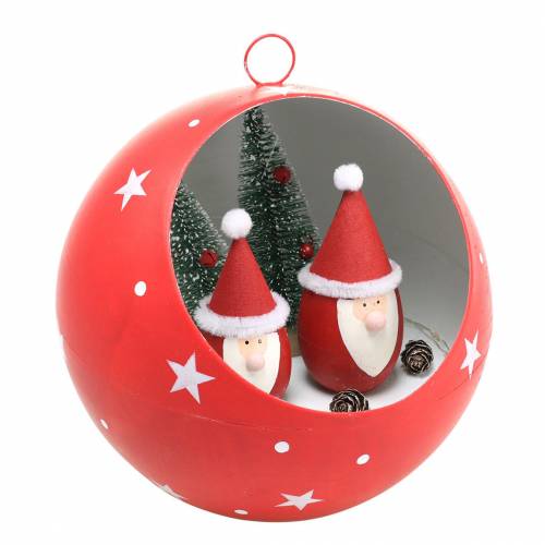 Floristik21 Weihnachts-Kugel zum Hängen Weihnachtsmänner und LED Rot Ø20cm Für Batterien