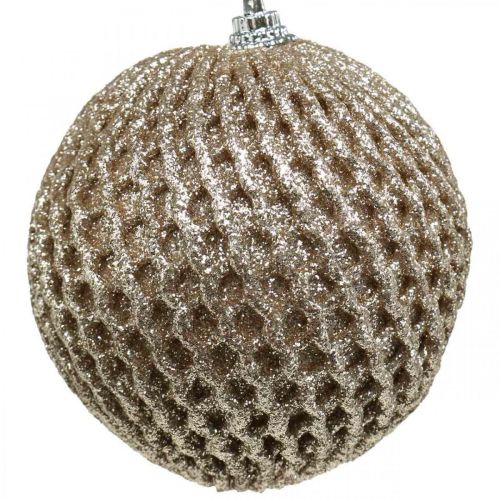 Floristik21 Weihnachtskugel Champagner Wabenmuster Baumkugel Ø8cm 6St