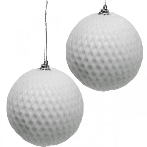 Weihnachtskugel Weiß Wabenmuster Christbaumkugel Ø8cm 6St