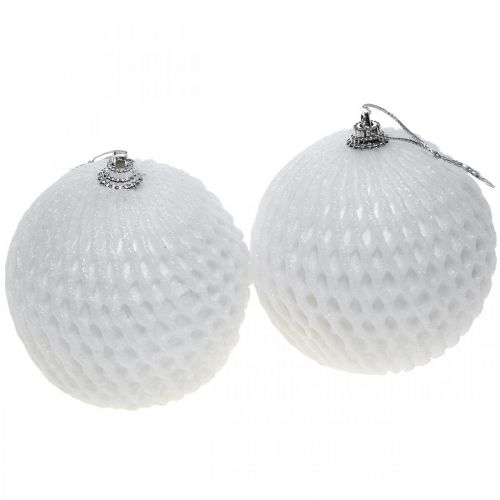 Floristik21 Weihnachtskugel Weiß Wabenmuster Christbaumkugel Ø8cm 6St