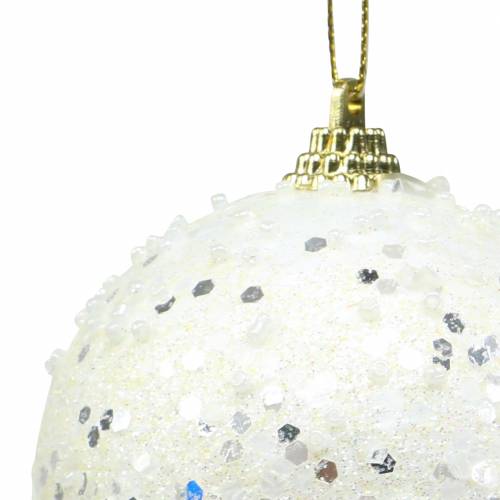 Floristik21 Christbaumschmuck Weihnachtskugel Foam Weiß Glitter Ø8cm 2St