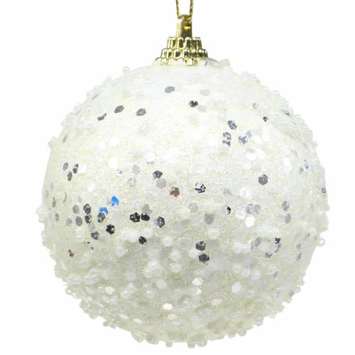 Floristik21 Christbaumschmuck Weihnachtskugel Foam Weiß Glitter Ø8cm 2St