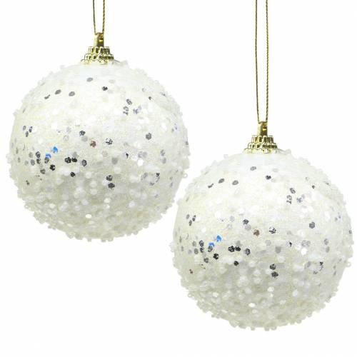 Floristik21 Christbaumschmuck Weihnachtskugel Foam Weiß Glitter Ø8cm 2St