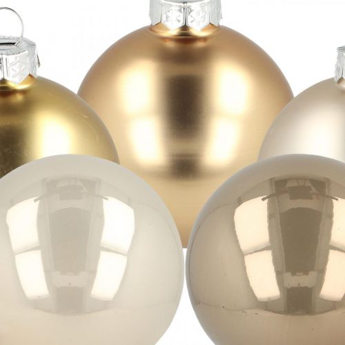 Floristik21 Weihnachtskugel Metallic und Creme Ø6cm H6,5cm Echtglas 24St