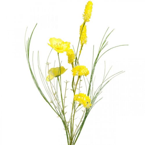 Floristik21 Kunstblumenstrauß Gelb, Mohn und Strauch-Ranunkeln im Bund, Seidenblumen, Frühlingsdeko L45cm