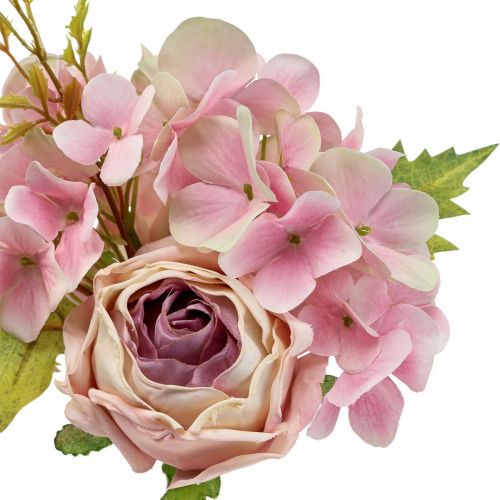Floristik21 Kunstblumenstrauß, Hortensien Strauß mit Rosen Rosa 32cm