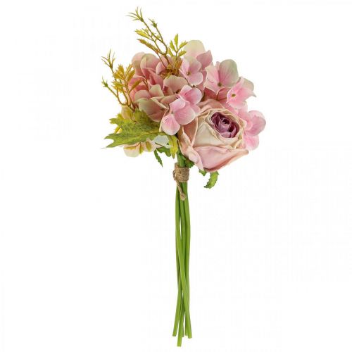 Floristik21 Kunstblumenstrauß, Hortensien Strauß mit Rosen Rosa 32cm
