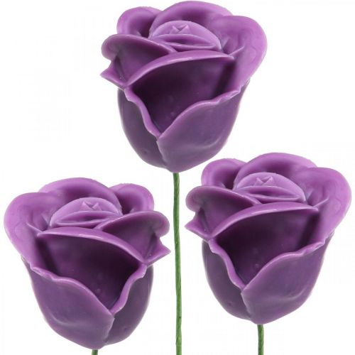 Floristik21 Kunstrosen Violett Wachsrosen Deko Rosen Wachs Ø6cm 18 St