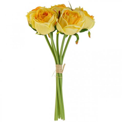Floristik21 Kunstrosen Gelb Künstliche Rosen Seidenblumen 28cm 7St